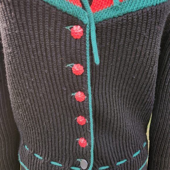 Vintage 1970s Black Bavarian Cardigan With Ties - Picture 7 of 12